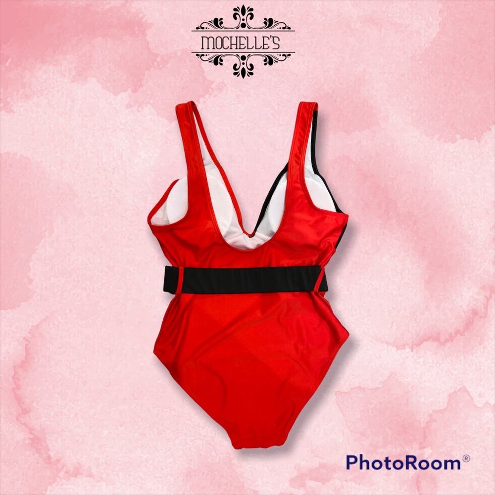 Red Swim Suit with belt - Picture 2 of 3